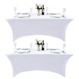 ZarzaaSik 2-Pack 4ft White Spandex Table Covers for Rectangular Folding Tables - Wrinkle Resistant Stretch Tight Table Cloths - Ultimate Fitted Table Protector for Parties, Banquet, and Wedding