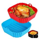 Boribim 2 PCS Square Silicone Air Fryer Liners - 8 Inch Reusable Air Fryer Pot - Air Fryer Accessories - Air Fryer Inserts for 4 to 7 QT Oven Microwave Accessories (Red + Blue)