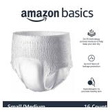 Amazon Basics Unisex Protective Underwear, Overnight Absorbency, Small/Medium, 16 Count, (1 Pack of 16)