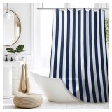 Renaiss Navy Stripes Shower Curtain White and Navy Blue Vertical Stripes Bathtub Curtain 72L x 72W Inch Nautical Style Bathroom Decor Polyester Fabric