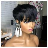 Tgezer Pixie Wigs for Black Women Short Pixie Cut Wig Human Hair Short Glueless Layered Wigs Straight Full Machine Made Wig Wear and Go Black Color