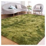 Goideal Fluffy Rug for Bedroom Living Room, 4x6 Green Area Rugs, Faux Fur Shag Modern Carpet Ultra Soft Girls Boys Room Home Decor, Tie-Dyed