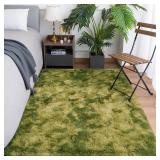 Goideal Fluffy Rug for Bedroom Living Room, 4x6 Green Area Rugs, Faux Fur Shag Modern Carpet Ultra Soft Girls Boys Room Home Decor, Tie-Dyed