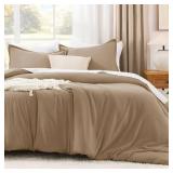 Litanika Taupe Comforter Set Queen Size, 3 Pieces Solid Bedding Comforter Set, All Season Fluffy Bed Set (90x90In Comforter & 2 Pillowcases)