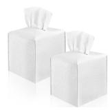 2 Pack, VIVIDLY Tissue Box Cover Holder, Square Modern PU Leather Tissue Box Holder, Can be Used for Bathroom Dressing Table, Bedside Table, Office Desk & Car 5\"X5\"X5\"- (White, 2)