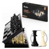 Chess Armory Magnetic 9.5 Inches Travel Chess Set - Folding Board with Storage Box & 2 Extra Queen.