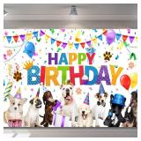 Tatuo Dog Happy Birthday Backdrop Banner Dog Party Decorations Puppy Photography Background Cartoon Photo Backdrop for Pet Party Supplies and Puppy Owner Celebrations