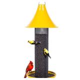 Kingsyard Thistle Bird Feeder for Outdoors Hanging, All Metal, Finch Mesh Tube Feeder with Weatherproof Roof & Seed Tray, 3 lbs Seed Capacity, Great for Attracting Wild Bird, Yellow