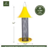 Kingsyard Thistle Bird Feeder for Outdoors Hanging, All Metal, Finch Mesh Tube Feeder with Weatherproof Roof & Seed Tray, 3 lbs Seed Capacity, Great for Attracting Wild Bird, Yellow