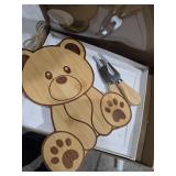 Ziliny 1 Set Baby Shower Prizes Bear Shaped Cheese Board with Cheese Knives and Forks Baby Shower Party Favors Gift Box for Wedding Bridal Birthday Gender Reveal Favor (Bamboo Color)