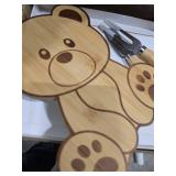 Ziliny 1 Set Baby Shower Prizes Bear Shaped Cheese Board with Cheese Knives and Forks Baby Shower Party Favors Gift Box for Wedding Bridal Birthday Gender Reveal Favor (Bamboo Color)