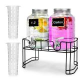 DD&HAPP Glass Drink Dispensers For Parties. 1.2 Gallon Beverage Dispensers With Stand And Stainless Steel Spigot .Lemonade Dispenser With Ice Cylinder.Mason Jars,Laundry Detergent Dispenser.