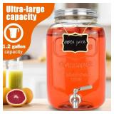 DD&HAPP Glass Drink Dispensers For Parties. 1.2 Gallon Beverage Dispensers With Stand And Stainless Steel Spigot .Lemonade Dispenser With Ice Cylinder.Mason Jars,Laundry Detergent Dispenser.