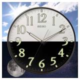 SEIKO 12 Inch Black Framed Luminous Numbered Wall Clock
