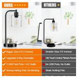 Set of 2 Industrial Touch Control Table Lamps with USB C+A Ports and AC Outlet - 3-Way Dimmable Black Bedside Lamps Nightstand Desk Lamps for Bedroom Living Room, Glass Shade