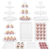Kootek Dessert Cupcake Stand, 10pcs Dessert Table Display Set, 3 Tiered Cup Cake Holder Tower Stand Riser& Cookie Serving Trays for Wedding, Tea Party, Birthday, Baby Shower