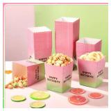 Zhehao 50 Pcs Pink and Green Popcorn Boxes Witch Popcorn Cup Paper Holder Pink and Green Party Favor for Happy Birthday Party Favor Halloween Supplies Decorations