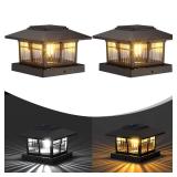EXCMARK 2 Pack 4x4 Solar Post Cap Lights, Fence Deck Post Lights Outdoor Solar Powered Waterproof with Two Light Modes Warm&Cool White for Garden Patio Decor. (Classic Black,2)