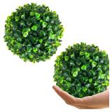 Hotop 2 Pcs 5 Inches Artificial Plant Topiary Ball 4 Layers Garden Spheres Boxwood Balls Artificial Topiaries Spheres Decorative Plants for Backyard, Balcony, Garden, Wedding, Indoor Outdoor Decor
