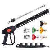 M MINGLE Replacement Pressure Washer Gun with Extension Wand, M22 15mm or M22 14mm Fitting, 5 Nozzle Tips, 40 Inch, 4000 PSI