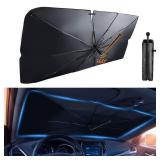 Car Windshield Sun Shade Umbrella for Most Vehicles, 2025 Upgraded Sunshade Cars Windshield Umbrella with 360Â° Bendable Handle for Protect Car Interior, Full Cover Shade UV/Block Heat, 57x33 in