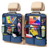 Helteko Backseat Car Organizer, Kick Mats Back Seat Protector with Touch Screen Tablet Holder, Back Seat Organizer for Kids with 9 Storage Pockets, Travel Accessories (2 Pack, Ocean Blue)