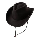 Jastore Kids Girls Boys Wide Brim Western Cowboy Cowgirl Hat with Wind Lanyard Felt Fedora Hat (Black, 5-12 Years)