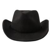 Jastore Kids Girls Boys Wide Brim Western Cowboy Cowgirl Hat with Wind Lanyard Felt Fedora Hat (Black, 5-12 Years)