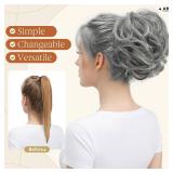 youngways Claw Clip Short Ponytail Messy Bun Hair Piece Bendable Hair Branch Extensions Fluffy Wavy Curly Synthetic Versatile Dark Grey Hairpieces