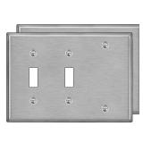 BESTTEN 3-Gang Combo Metal Wall Plate with ï¼·hite or Clear Plastic Film, 1-Blank/2-Toggle, Standard Size, Corrosion-Resistant Stainless Steel Light Switch Cover, Brushed Finish, 2 Pack, Silver