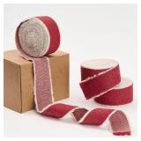 Pretty Jolly Red Denim Ribbon for Crafts Handmade Rustic Frayed Cotton Jean Fabric Ribbon for Flower Bouquet 15 Yards 1 Inch Cloth Ribbons for Gift Wrapping Hair Sewing Accessories Holiday Decor