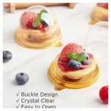 Zezzxu 100 Pack Mini Cake Containers, Clear Plastic Small Cupcake Boxes with Dome Lids for Individual Chocolate Covered Cookies, Strawberry, Mooncake (Gold)