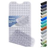 Yimobra Non Slip Bathtub Mat 40\"x16\", Super Strong Suction Cups, Extra Long Shower Mat with Drain Holes, Machine Washable Fast Draining Bathroom Floor Mat, Clear Grey