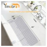 Yimobra Non Slip Bathtub Mat 40\"x16\", Super Strong Suction Cups, Extra Long Shower Mat with Drain Holes, Machine Washable Fast Draining Bathroom Floor Mat, Clear Grey