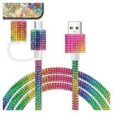 USB A to USB C Charging Cable With [MFi Certified] Phone Charger for iPhone Charging Cable for iPhone 16 15 14 13 12 11 Plus Pro Max, USB A to USB C Cord 4FT Phone Charger Cord Bling Diamond Colorful