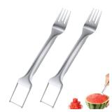 2pcs Watermelon Slicer Fork, Watermelon Cutting Tool 2-In-1 Watermelon Fork Slicer Cutter Stainless Steel Fruit Fork Cutter for Party Camping Fruit Shape
