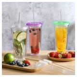 24 Pack, HIGHLY Transparent Reusable Plastic Straws with 4 Cleaning Brushes, 10.5 in Long Drinking Straws, Clear Replacement Straw for 16 24 30 32 OZ Tumblers, Cups, Jars, YETI, Starbucks - BPA FREE