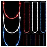 Ecation 12 Pcs 4th of July Bead Necklace Light up LED Neon Beaded Necklaces Bulk Patriotic Red White and Blue Accessories for Independence Day Memorial Day Events Party Celebration