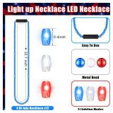 Ecation 12 Pcs 4th of July Bead Necklace Light up LED Neon Beaded Necklaces Bulk Patriotic Red White and Blue Accessories for Independence Day Memorial Day Events Party Celebration