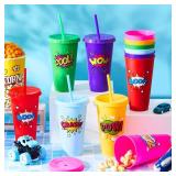 Chuangdi 9 Pcs Hero Cups 24 oz Plastic Reusable Tumblers with Lids and Straws Themed Drinking Cups for Birthday Decorations Party Favors Supplies Gifts