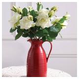 hjn hjn Farmhouse Pitcher Vase for Flowers- Ceramic Pitcher Vase Red Decorative Pitcher for Your Kitchen/Home Decor/Office/Living Room/Bookshelf/Mantel/-Red