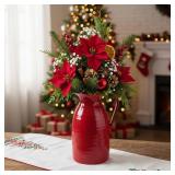 hjn hjn Farmhouse Pitcher Vase for Flowers- Ceramic Pitcher Vase Red Decorative Pitcher for Your Kitchen/Home Decor/Office/Living Room/Bookshelf/Mantel/-Red