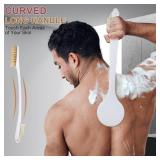 OWIIZI Back Scrubber for Shower with Natural Bristles Anti Slip Bath Brushes Long Handle Antiskid Shower Body Scrubber for Wet or Dry Exfoliating Back Scrub Deep Cleanse