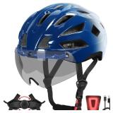 BOTHLIKE Bike Helmet Adult for Men Fit 22.8\"- 24.4 \", Lightweight Bicycle Helmet with LED Light & Magnetic Goggles, USB Charging Cable Included, Cycling Helmet for Adult, Blue
