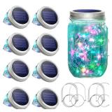 SunKite Solar Mason Jar Lights [Updated], 8 Pack 20 LED Waterproof Fairy Firefly Jar Lids String Lights with Hangers(NO Jars), Patio Yard Garden Wedding Decoration - Colorful