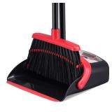 Broom with Dustpan Combo Set, Hand Broom and Dustpan Set for Sweeping Indoor Angle Broom for Home Office Kitchen Lobby Floor Pet Hair Indoor&Outdoor Cleaning (Black&Red)