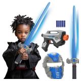 SANCO Light Up Sword Set for Kids - Includes Blue Power Swords with FX Sound(Motion Sensitive), Toy Gun & Mask, Glowing Toys for Halloween Cosplay Parties, Christmas Birthday Gifts for Boys & Girls