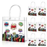 Aliceset 20 Pcs Hero Clear Favor Bags with Handles Hero Party PVC Treat Plastic Gift Bags for Birthday Party Rewards Supplies, 8 x 8 x 3.15 Inch