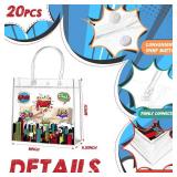 Aliceset 20 Pcs Hero Clear Favor Bags with Handles Hero Party PVC Treat Plastic Gift Bags for Birthday Party Rewards Supplies, 8 x 8 x 3.15 Inch
