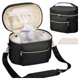 GDNasist Wearable Breast Pump Bag Compatible with Willow/Elvie/Medela/Momcozy, Portable Pumps Carrying Case for Nursing & Working Moms, Pumping Bag with Mat & Shoulder Strap, Black